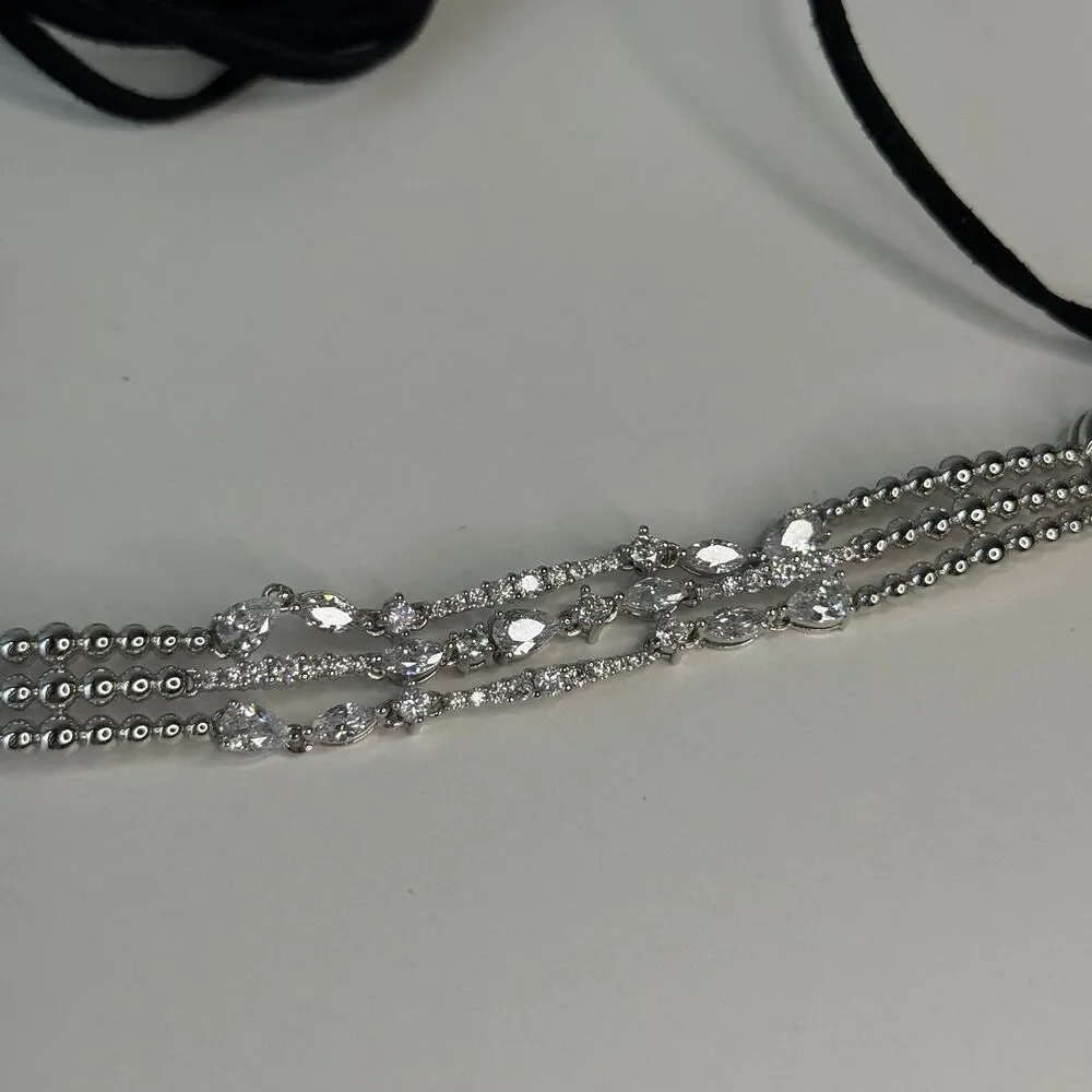 ADORNMONDE Silver Crystal Choker Necklace - NWOT